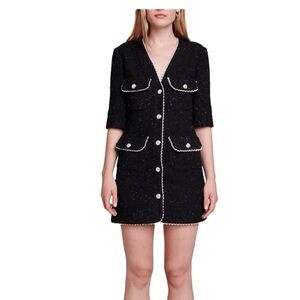 Maje Black Mini Dress with White Trim 38/M
